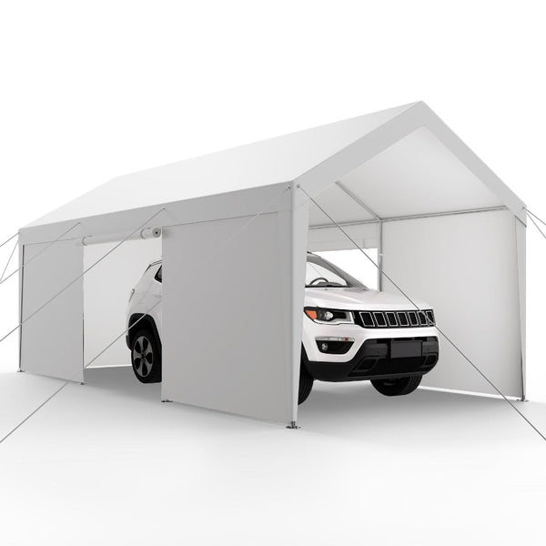 Carport Canopy 12X20ft Heavy Duty Shelter With Sidewalls Grey Awning & Canopy Parts