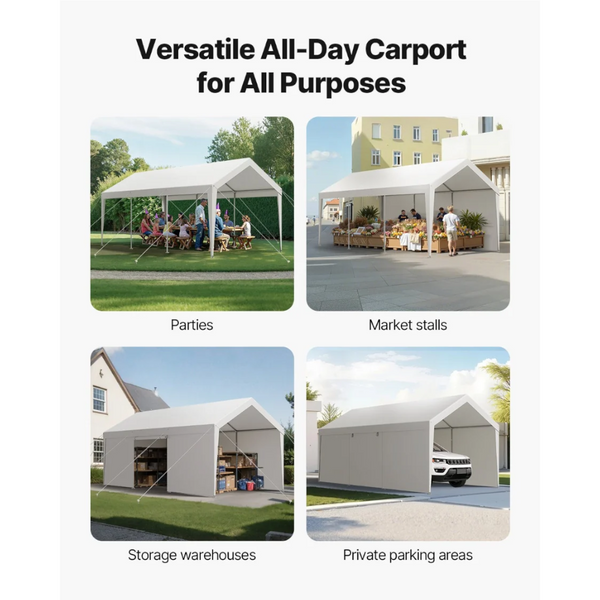 Carport Canopy 12X20ft Heavy Duty Shelter With Sidewalls Grey Awning & Canopy Parts
