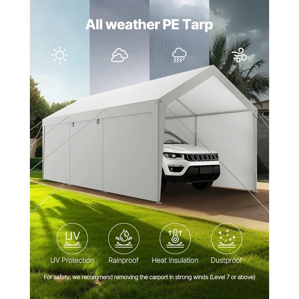 Carport Canopy 12X20ft Heavy Duty Shelter With Sidewalls Grey Awning & Canopy Parts