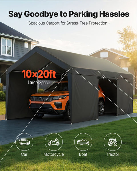 Vevor Carport Canopy 12X20ft Heavy Duty Shelter With Sidewalls White Tent & Canopy Accessories