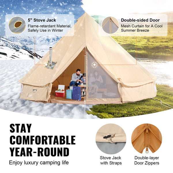 Vevor Canvas Bell Tent 5M/16.4Ft 4 Season Camping Yurt With Stove Jack Tents