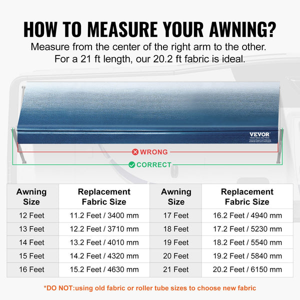Vevor Rv Awning Fabric Replacement 6.15M Length For 6.4M Heavy Duty 3 Ply 16Oz Pvc Camper Waterproof & Uv Protection Outdoor Canopy Trailer Motorhome