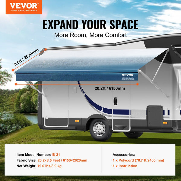 Vevor Rv Awning Fabric Replacement 6.15M Length For 6.4M Heavy Duty 3 Ply 16Oz Pvc Camper Waterproof & Uv Protection Outdoor Canopy Trailer Motorhome