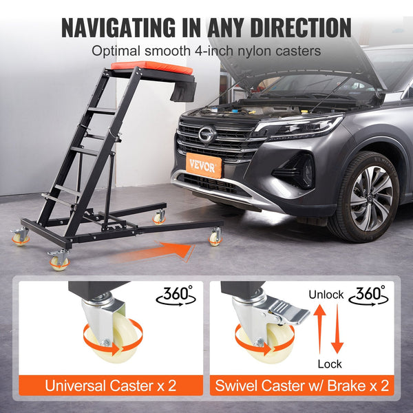 Vevor Automotive Topside Creeper With Adjustable Height 48" 76" 181.44Kgs Capacity High Swivel Caster Wheels Heavy Duty Foldable For Repair And Mainte