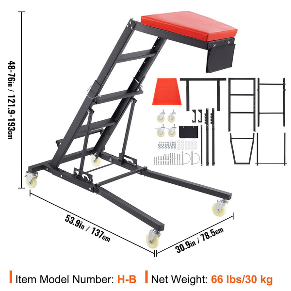 Vevor Automotive Topside Creeper With Adjustable Height 48" 76" 181.44Kgs Capacity High Swivel Caster Wheels Heavy Duty Foldable For Repair And Mainte