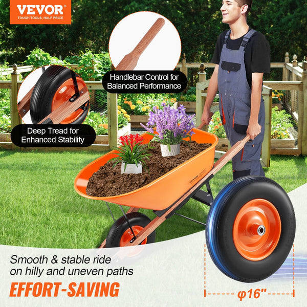 Vevor Wheelbarrow Cart One 6 Cu Ft Garden Dump 330 Lbs Utility Wheelbarrows Carts Wagons
