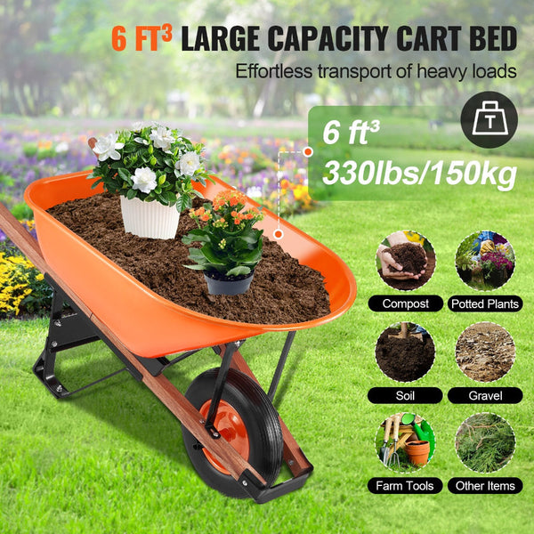 Vevor Wheelbarrow Cart One 6 Cu Ft Garden Dump 330 Lbs Utility Wheelbarrows Carts Wagons