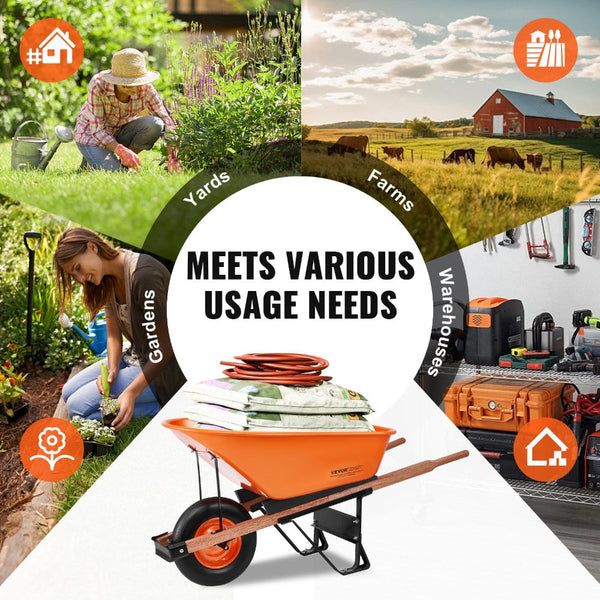 Vevor Wheelbarrow Cart One 6 Cu Ft Garden Dump 330 Lbs Utility Wheelbarrows Carts Wagons