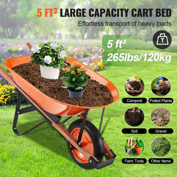 Vevor Wheelbarrow Cart One Garden Dump 330 Lbs Yard Utility Wheelbarrows Carts Wagons