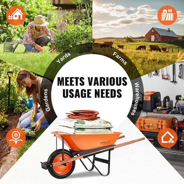 Vevor Wheelbarrow Cart One Garden Dump 330 Lbs Yard Utility Wheelbarrows Carts Wagons