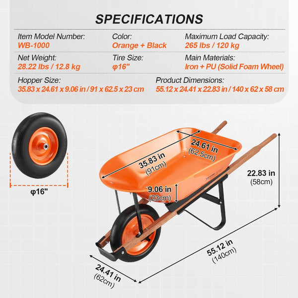 Vevor Wheelbarrow Cart One Garden Dump 330 Lbs Yard Utility Wheelbarrows Carts Wagons