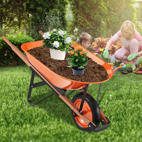 Vevor Wheelbarrow Cart One Garden Dump 330 Lbs Yard Utility Wheelbarrows Carts Wagons