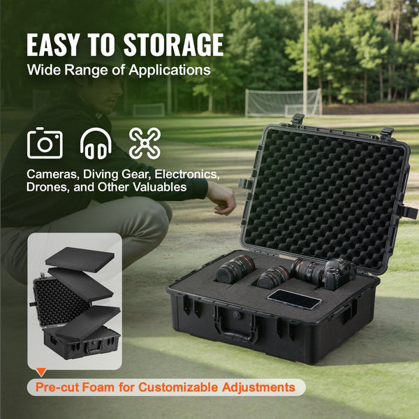 Weatherproof Hard Case Heavy Duty Protective Dry Box With Pre Cut Foam And Retractable Pull Handles For Travel Hunting Military Tactical Ip67 Waterpro