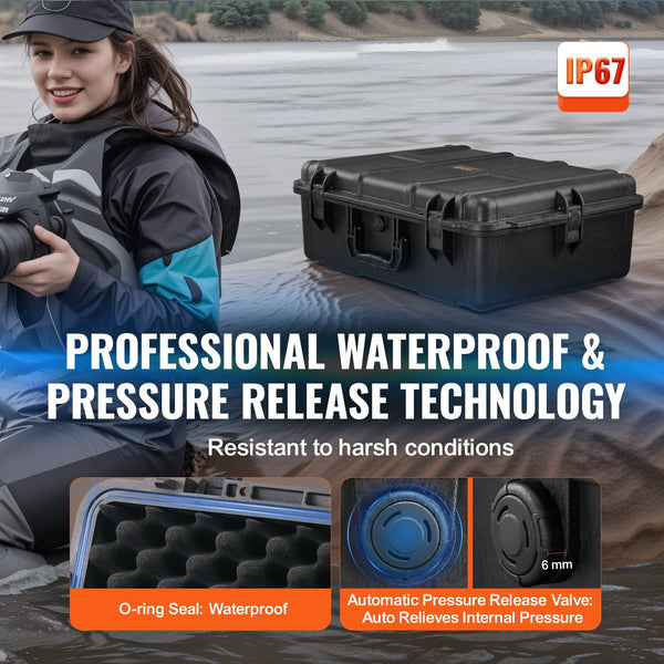 Weatherproof Hard Case Heavy Duty Protective Dry Box With Pre Cut Foam And Retractable Pull Handles For Travel Hunting Military Tactical Ip67 Waterpro
