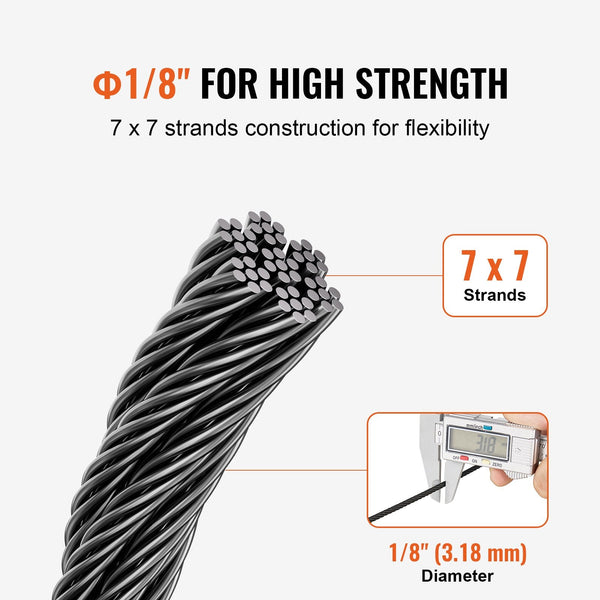 Vevor T316 Stainless Steel Cable 3.18Mm 7X7 Wire Rope 152.4M Railing Garden Fencing Accessories