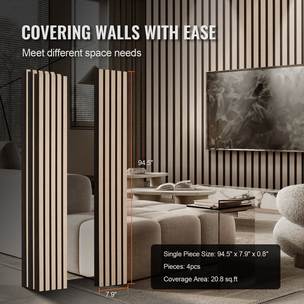 Wood Slat Acoustic Panels 7.9 X 94.5 Inch Mdf Accent Wooden Wall For Modern Interior Decor Faux Board Noise Reduction Silver Other Home Décor