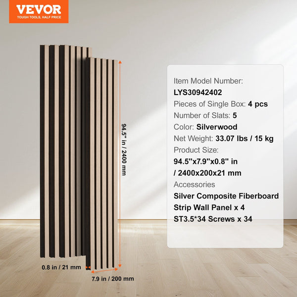 Wood Slat Acoustic Panels 7.9 X 94.5 Inch Mdf Accent Wooden Wall For Modern Interior Decor Faux Board Noise Reduction Silver Other Home Décor