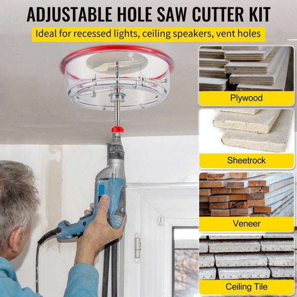 Hole Saw Cutter Kit 1 5/8" To (40 200 Mm) Two Replaceable Pilot Drill Bits Twin Blade Recessed With Pc Dust Shield For Lights Ceiling Speakers Vent Ho