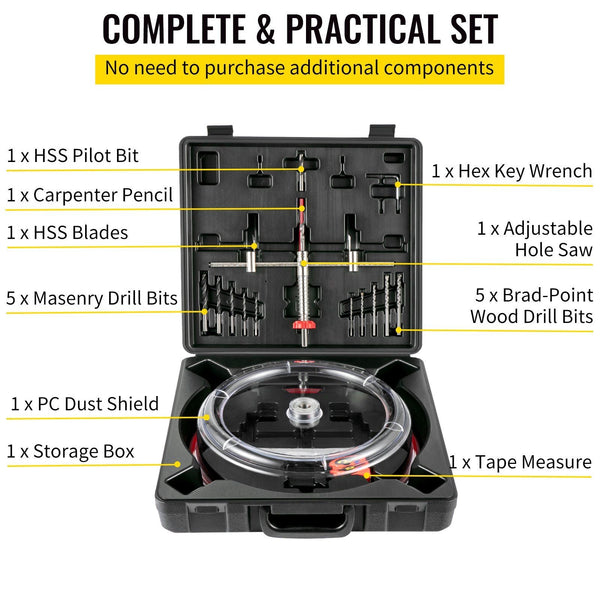 Hole Saw Cutter Kit 1 5/8" To (40 200 Mm) Two Replaceable Pilot Drill Bits Twin Blade Recessed With Pc Dust Shield For Lights Ceiling Speakers Vent Ho