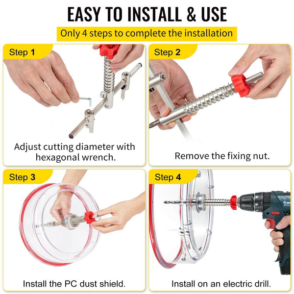 Hole Saw Cutter Kit 1 5/8" To (40 200 Mm) Two Replaceable Pilot Drill Bits Twin Blade Recessed With Pc Dust Shield For Lights Ceiling Speakers Vent Ho