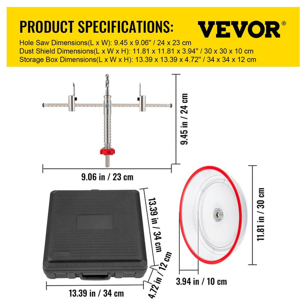 Hole Saw Cutter Kit 1 5/8" To (40 200 Mm) Two Replaceable Pilot Drill Bits Twin Blade Recessed With Pc Dust Shield For Lights Ceiling Speakers Vent Ho