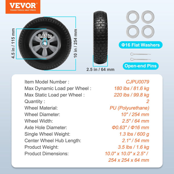 Solid Pu Run Flat Tire Wheel 254 Mm Pack 81.6 Kg Dynamic Load 99.8 Static Free Tubeless Tires And Wheels For Hand Truck Utility Cart Dollies Garden Tr