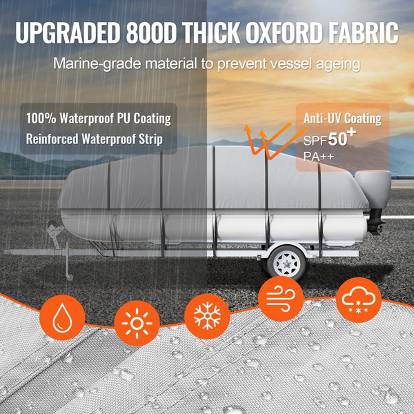 Vevor Pontoon Boat Cover 800D Waterproof Trailerable 19 20 Ft With Storage Bag Boat Covers