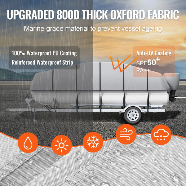 Vevor Pontoon Boat Cover 800D Waterproof Trailerable 23 24 Ft With Storage Bag Boat Covers