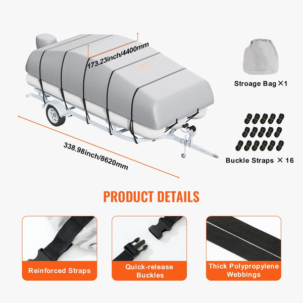 Vevor Pontoon Boat Cover 800D Waterproof Trailerable 23 24 Ft With Storage Bag Boat Covers