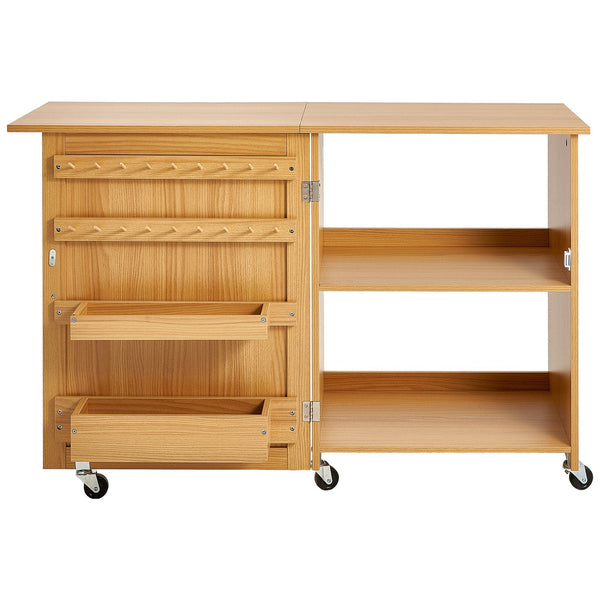 Folding Sewing Table With Lockable Wheels Shelves Trays Door Wood Color Other Sewing