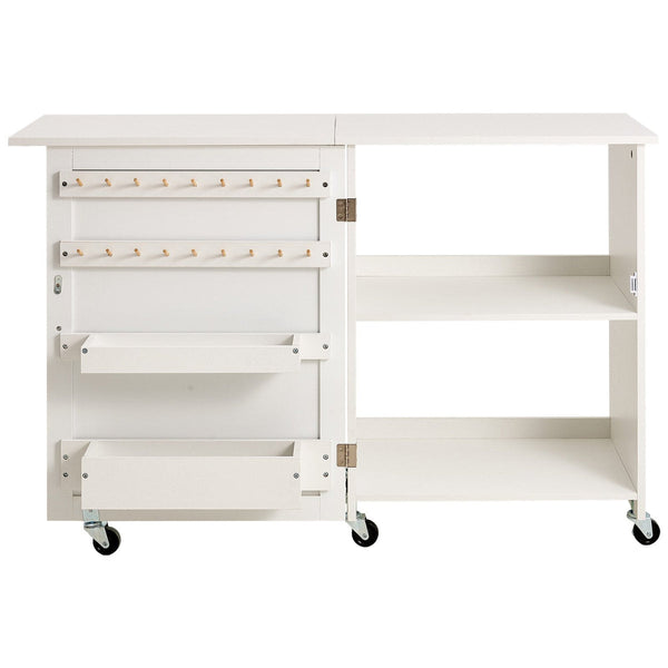 Folding Sewing Table With Lockable Wheels Shelves Trays Door Wood Color Other Sewing