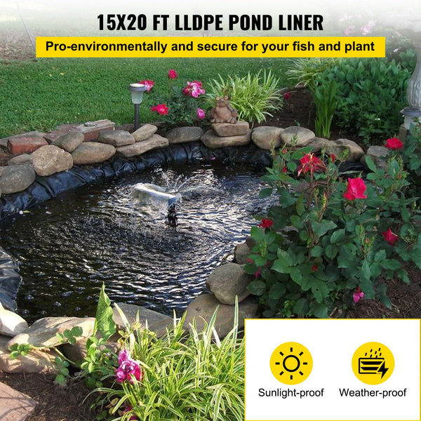 Vevor Lldpe Pond Liner 15X20 Ft Mil Fish Liners For Waterfall And Ponds Ponds & Fountain Pumps