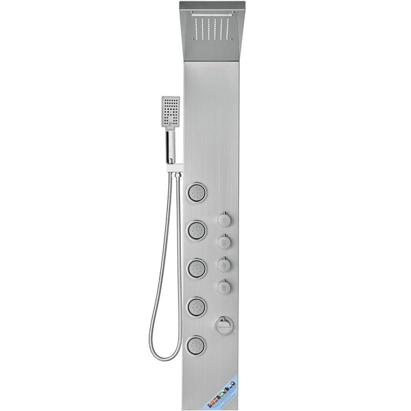 Shower Panel System 4 Modes Tower Rainfall Waterfall 5 Full Body Massage Jets And 3 Setting Handheld Head With 59" Hose Stainless Steel Wall Mounted S