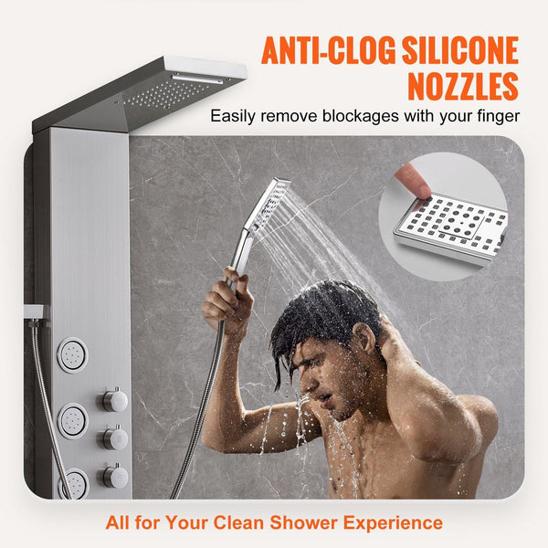 Shower Panel System 4 Modes Tower Rainfall Waterfall 5 Full Body Massage Jets And 3 Setting Handheld Head With 59" Hose Stainless Steel Wall Mounted S