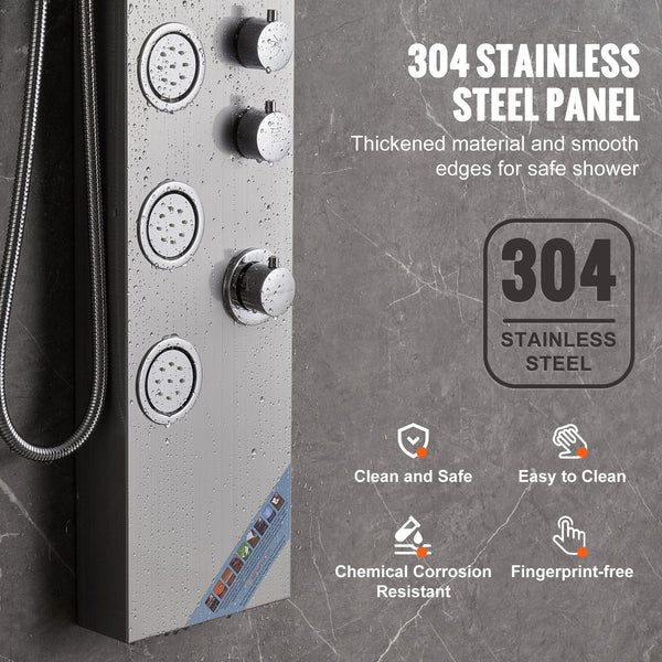 Shower Panel System 4 Modes Tower Rainfall Waterfall 5 Full Body Massage Jets And 3 Setting Handheld Head With 59" Hose Stainless Steel Wall Mounted S