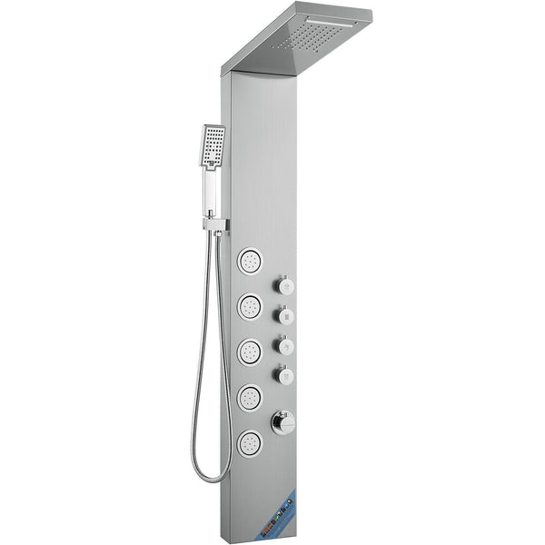 Shower Panel System 4 Modes Tower Rainfall Waterfall 5 Full Body Massage Jets And 3 Setting Handheld Head With 59" Hose Stainless Steel Wall Mounted S