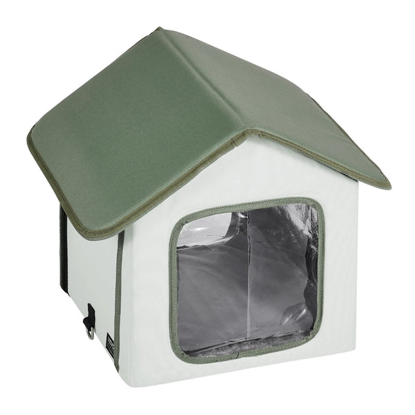 Vevor Elevated Heated Cat House Outdoor Kitty Shelter With Timer 600D Oxford Cloth Foldable Pad For Winter Warmth Green Small Pet Beds
