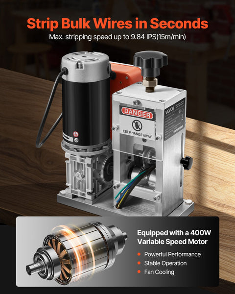 Vevor Electric Wire Stripping Machine 1.5 40 Mm 400W Automatic Motorized Cable Stripper 9.84 Ips (15 M/Min) Peeler With Alloy Blades Shaped Rollers Co