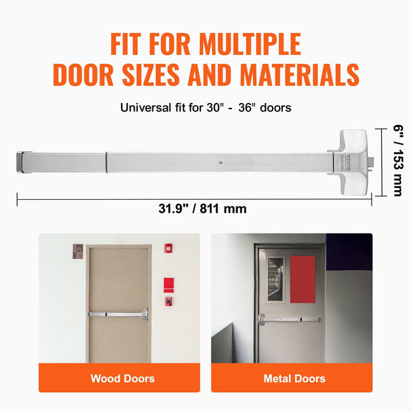 Push Bar Door Locks Stainless Steel Panic Bars For Exit Doors With Exterior Lever And 3 Keys Device Hardware Metal Wood Left Right Handed Door Locks &