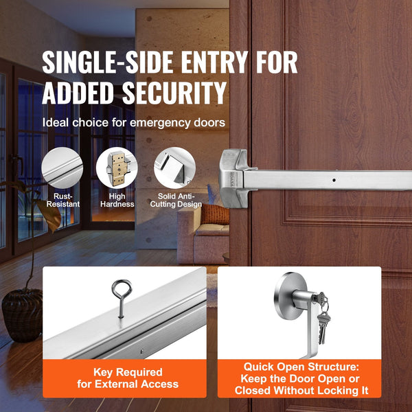 Push Bar Door Locks Stainless Steel Panic Bars For Exit Doors With Exterior Lever And 3 Keys Device Hardware Metal Wood Left Right Handed Door Locks &