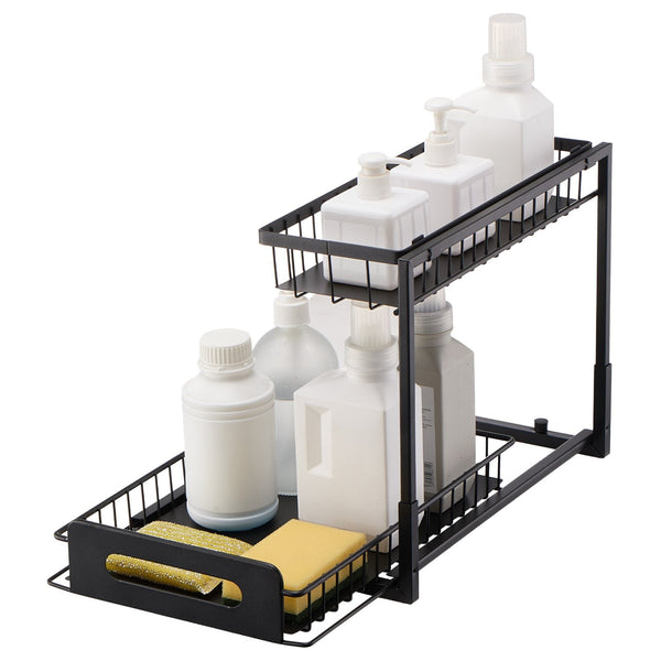 Vevor 2 Tier Wire Pull Out Cabinet Under Sink Organizer 10.7"X14.2" Drawer Basket Black Drawer Organisers