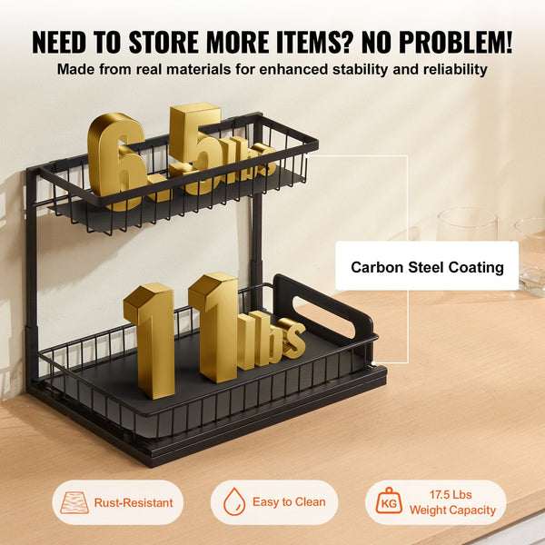 Vevor 2 Tier Wire Pull Out Cabinet Under Sink Organizer 10.7"X14.2" Drawer Basket Black Drawer Organisers