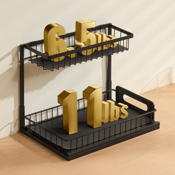 Vevor 2 Tier Wire Pull Out Cabinet Under Sink Organizer 10.7"X14.2" Drawer Basket Black Drawer Organisers