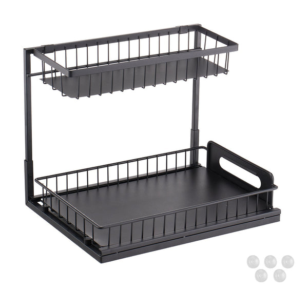 Vevor 2 Tier Wire Pull Out Cabinet Under Sink Organizer 10.7"X14.2" Drawer Basket Black Drawer Organisers
