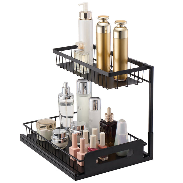 Vevor 2 Tier Wire Pull Out Cabinet Under Sink Organizer 10.7"X14.2" Drawer Basket Black Drawer Organisers
