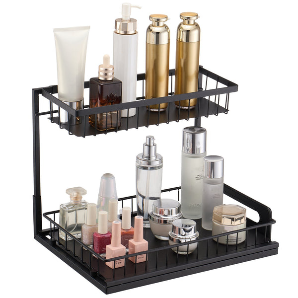 Vevor 2 Tier Wire Pull Out Cabinet Under Sink Organizer 10.7"X14.2" Drawer Basket Black Drawer Organisers