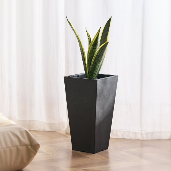 Vevor Tall Planter Set Of 2 Square Tapered Planters 57 Cm Large Modern Gardening And Flower Plastic Pots Decorative Black With Drainage Hole For Porch