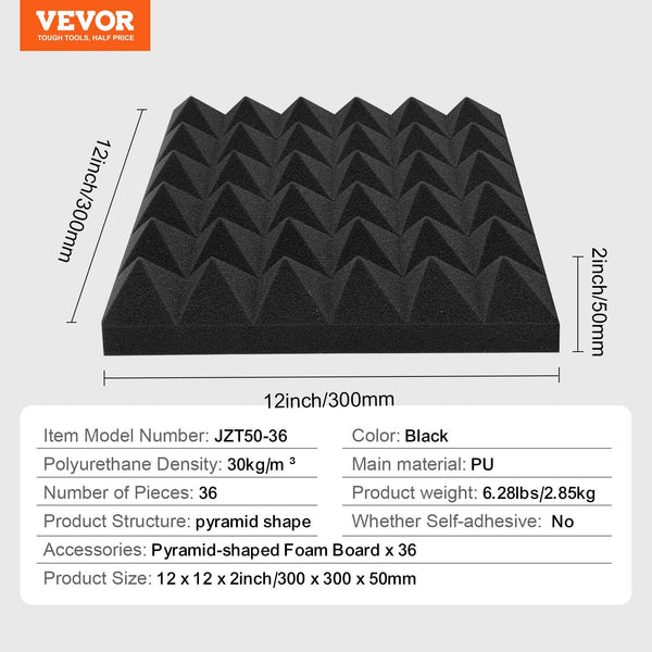 Vevor Acoustic Foam Panels 36 Pack 12 X In For Studio Wall And Ceiling Soundrproofing Panels