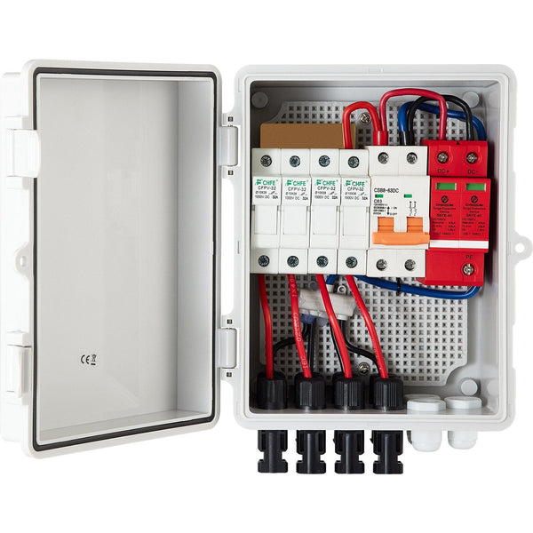 Pv Combiner Box 4 String With 15A Rated Current Fuse 63A Circuit Breaker Lightning Arreste Connector For On/Off Grid Solar Panel System Ip65 Circuit B