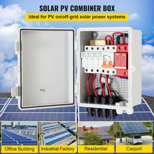 Pv Combiner Box 4 String With 15A Rated Current Fuse 63A Circuit Breaker Lightning Arreste Connector For On/Off Grid Solar Panel System Ip65 Circuit B